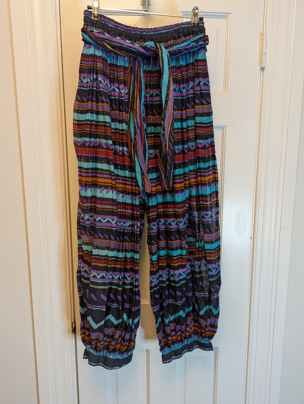 Stewart Sport Multicolor Striped Cotton Pants — Turquoise, Purple, Orange, Black